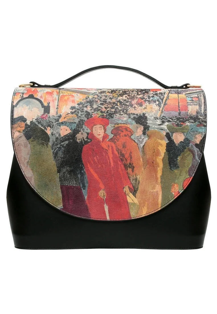 Femme Cuir Vegan Noir Sac à Main - Alone in the Crowd Motif