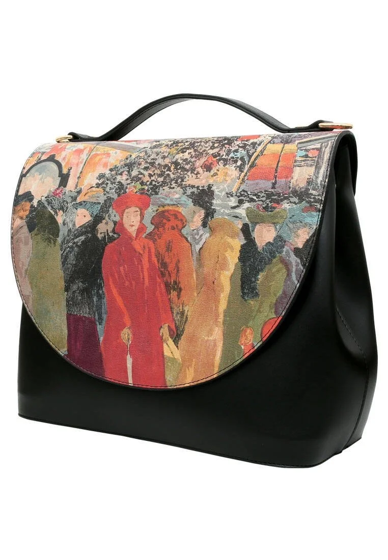 Femme Cuir Vegan Noir Sac à Main - Alone in the Crowd Motif