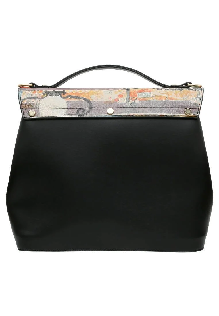 Femme Cuir Vegan Noir Sac à Main - Alone in the Crowd Motif