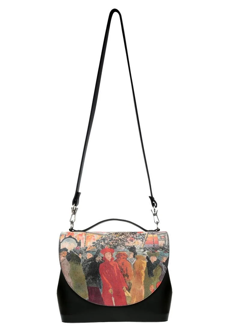 Femme Cuir Vegan Noir Sac à Main - Alone in the Crowd Motif