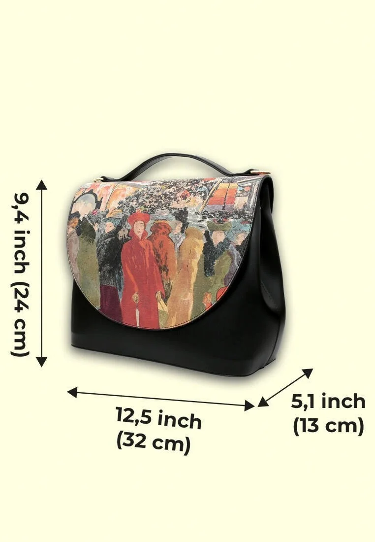 Femme Cuir Vegan Noir Sac à Main - Alone in the Crowd Motif