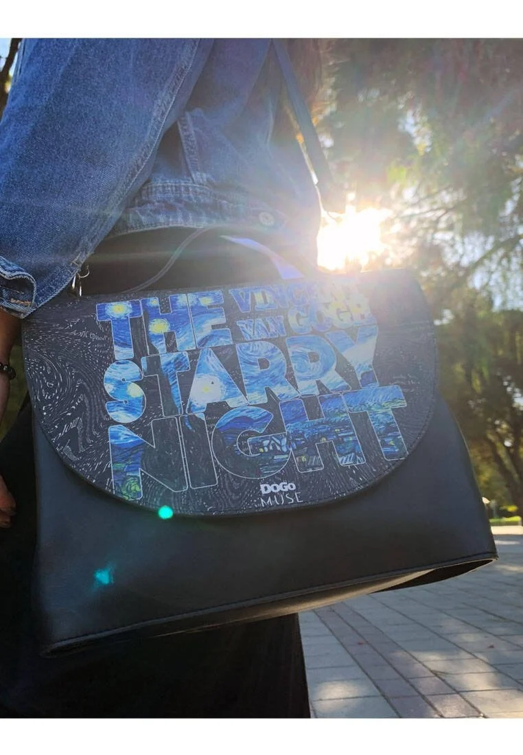 Femme Cuir Vegan Noir Sac à Main - Vincent van Gogh The Starry Night Muse Motif