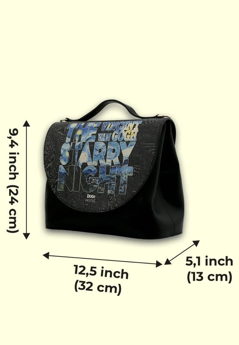 Femme Cuir Vegan Noir Sac à Main - Vincent van Gogh The Starry Night Muse Motif