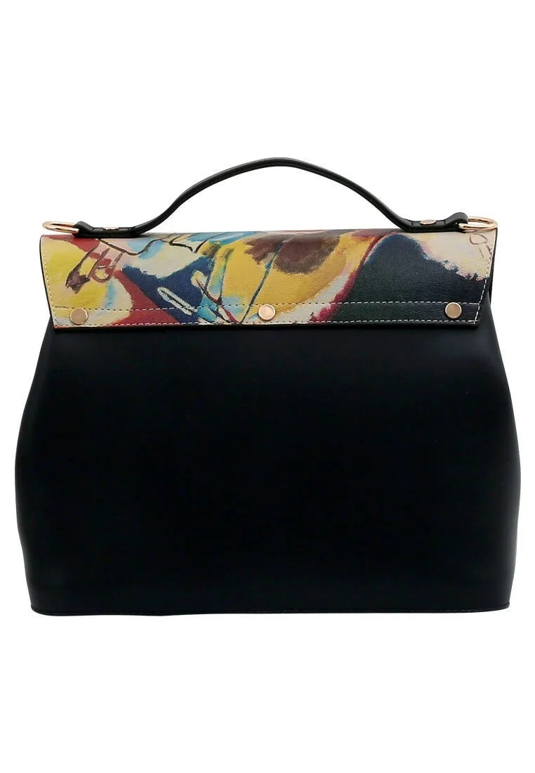 Femme Cuir Vegan Noir Sac à Main - Vasily Kandinsky Cannons Muse Motif