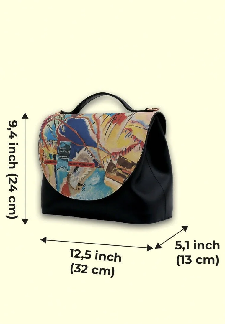 Femme Cuir Vegan Noir Sac à Main - Vasily Kandinsky Cannons Muse Motif