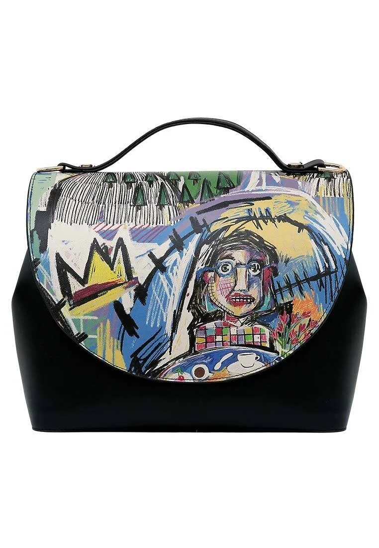 Femme Cuir Vegan Noir Sac à Main - Live and Save Motif