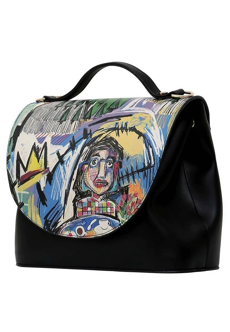 Femme Cuir Vegan Noir Sac à Main - Live and Save Motif