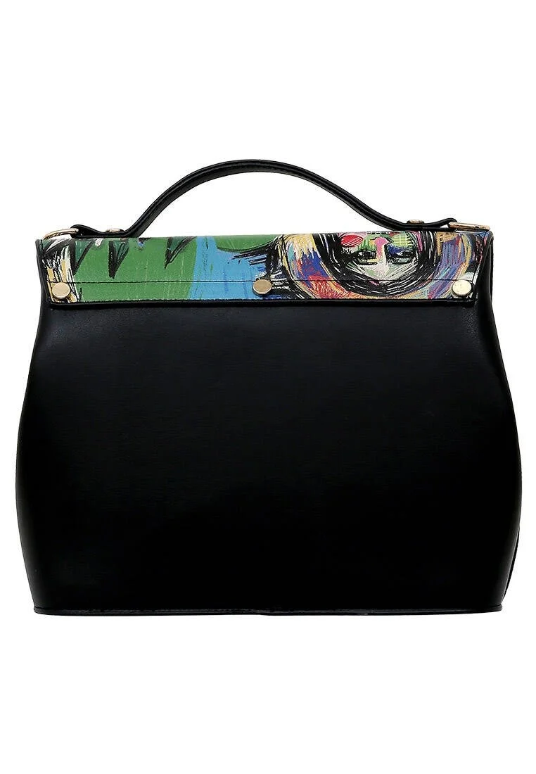 Femme Cuir Vegan Noir Sac à Main - Live and Save Motif