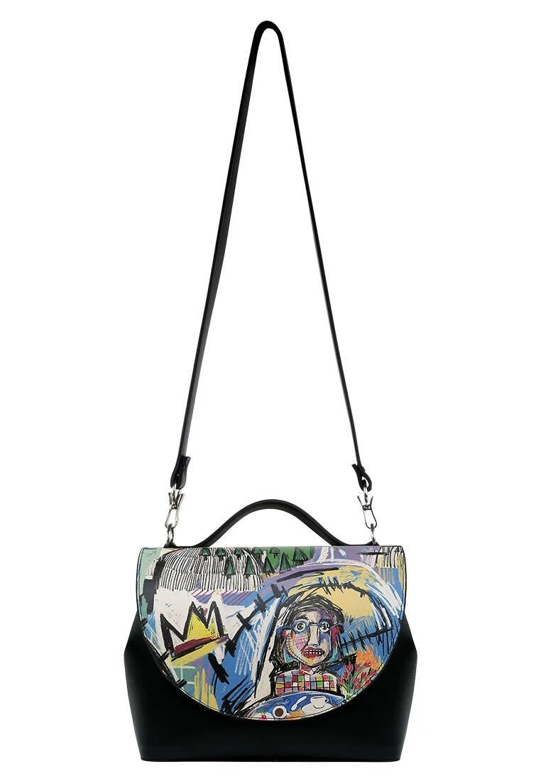 Femme Cuir Vegan Noir Sac à Main - Live and Save Motif