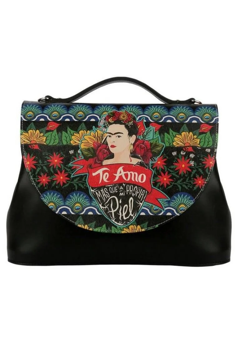 Femme Cuir Vegan Noir Sac à Main - Te Amo Frida Kahlo Motif