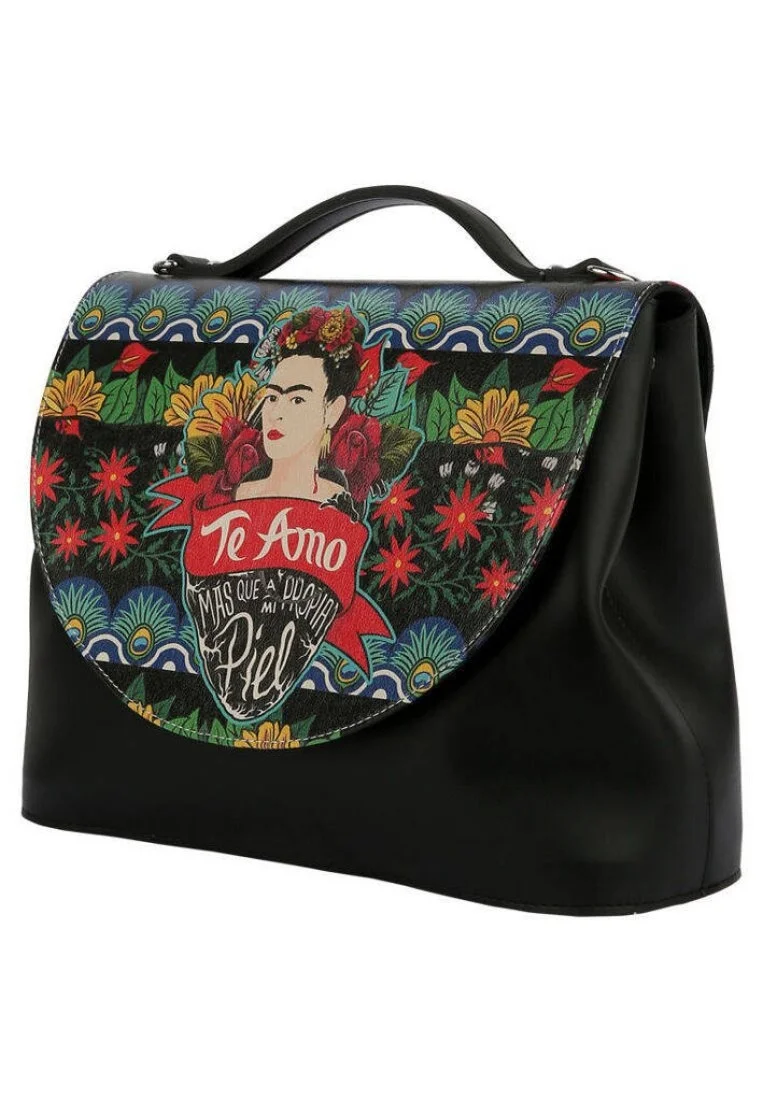 Femme Cuir Vegan Noir Sac à Main - Te Amo Frida Kahlo Motif