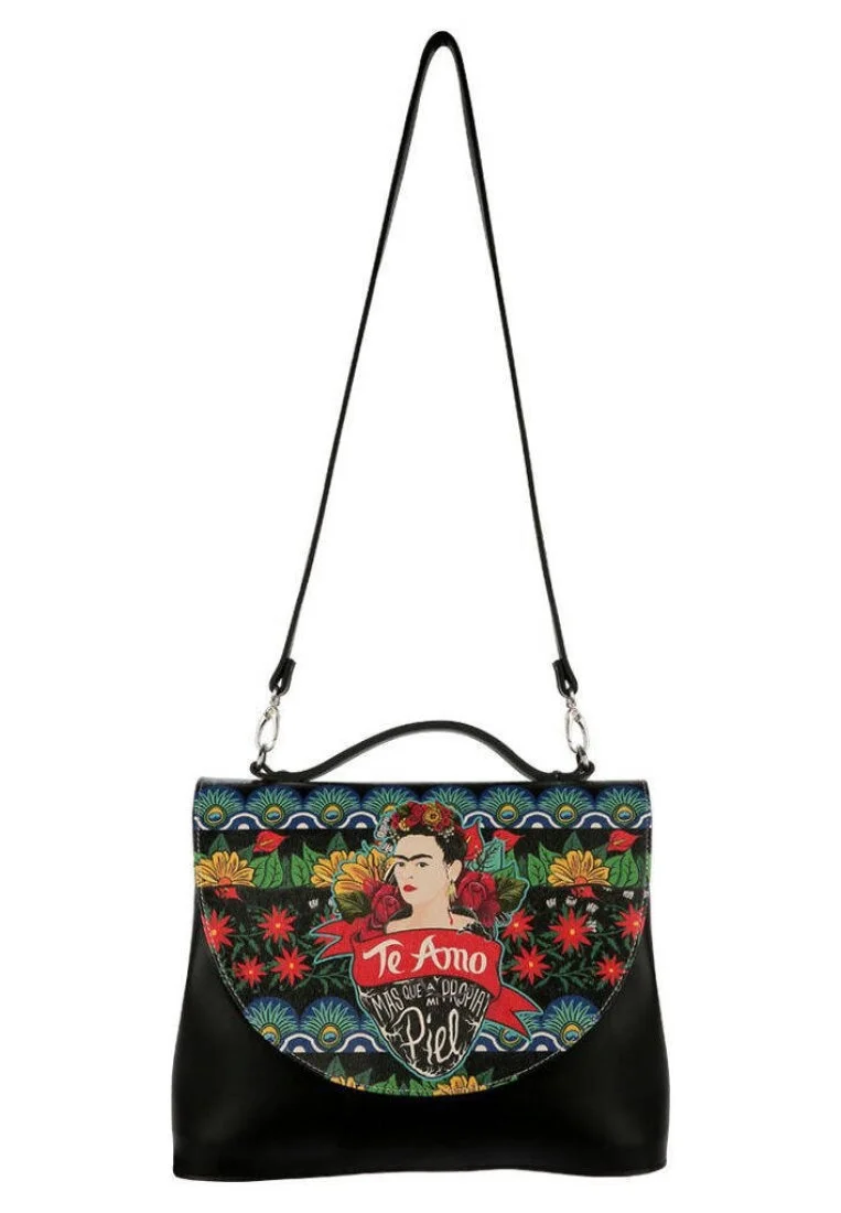 Femme Cuir Vegan Noir Sac à Main - Te Amo Frida Kahlo Motif