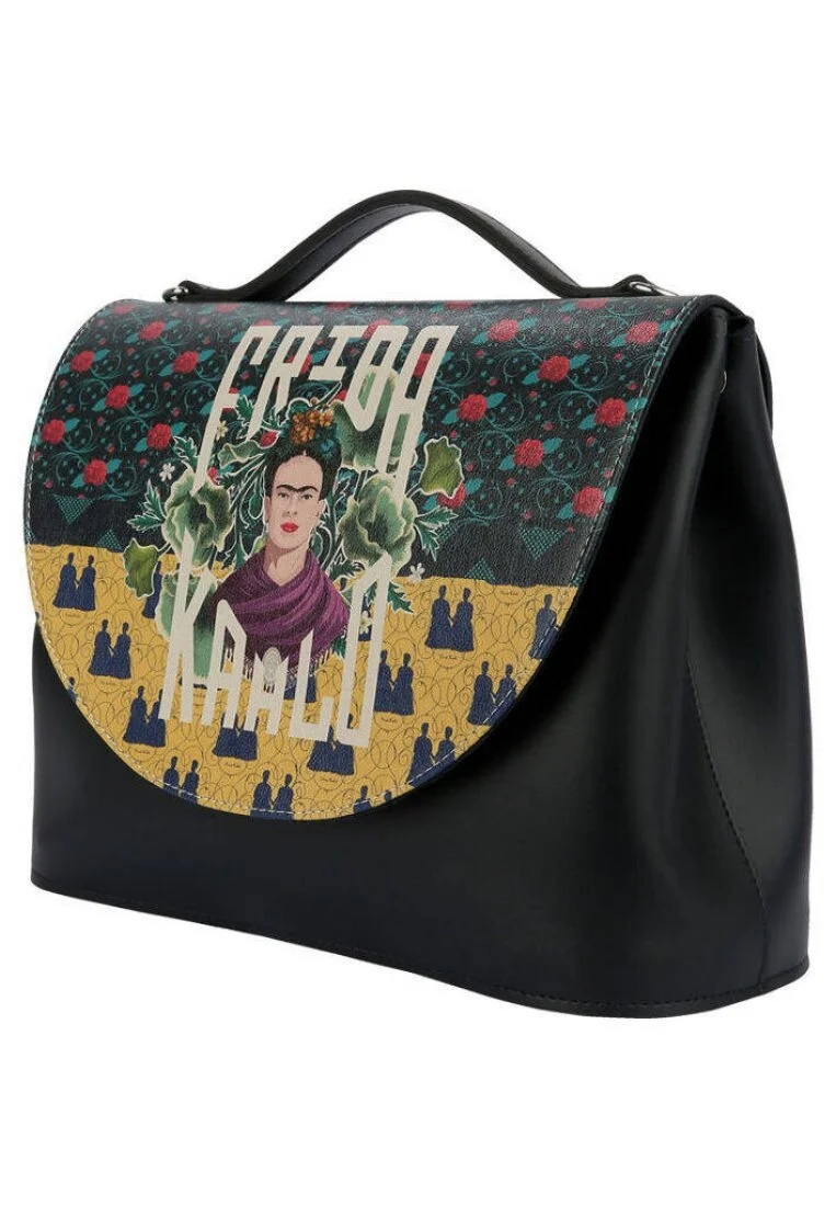 Femme Cuir Vegan Noir Sac à Main - Frida’s World Frida Kahlo Motif