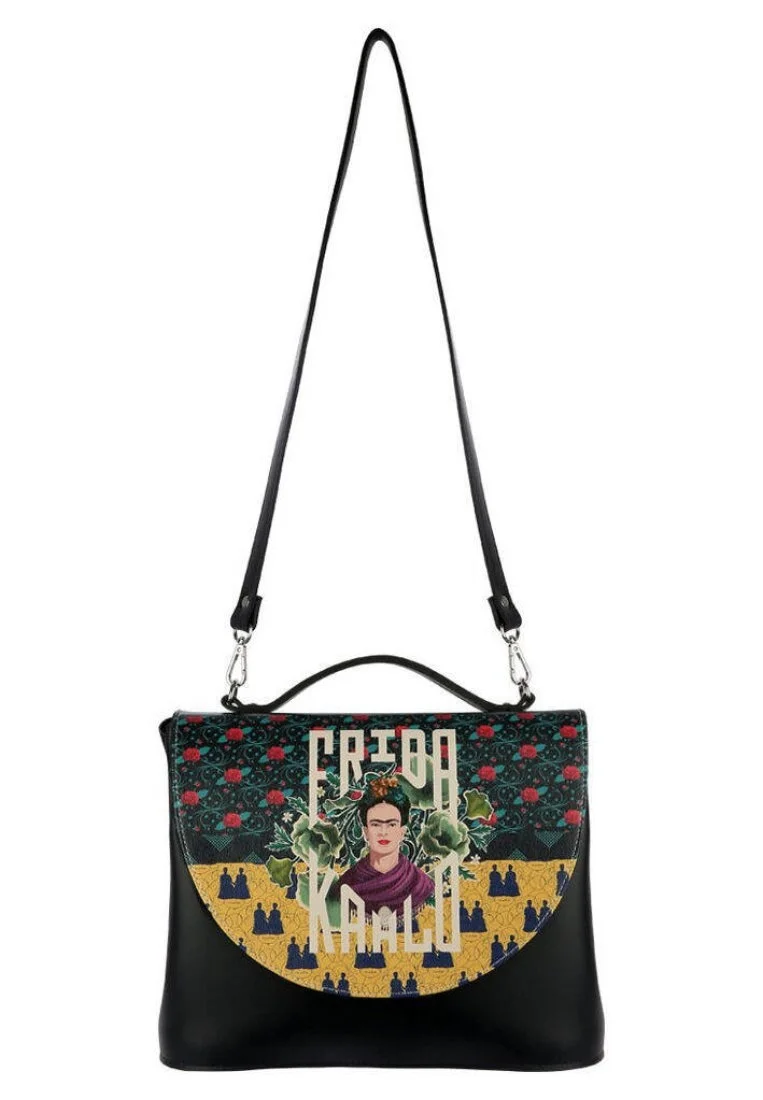 Femme Cuir Vegan Noir Sac à Main - Frida’s World Frida Kahlo Motif