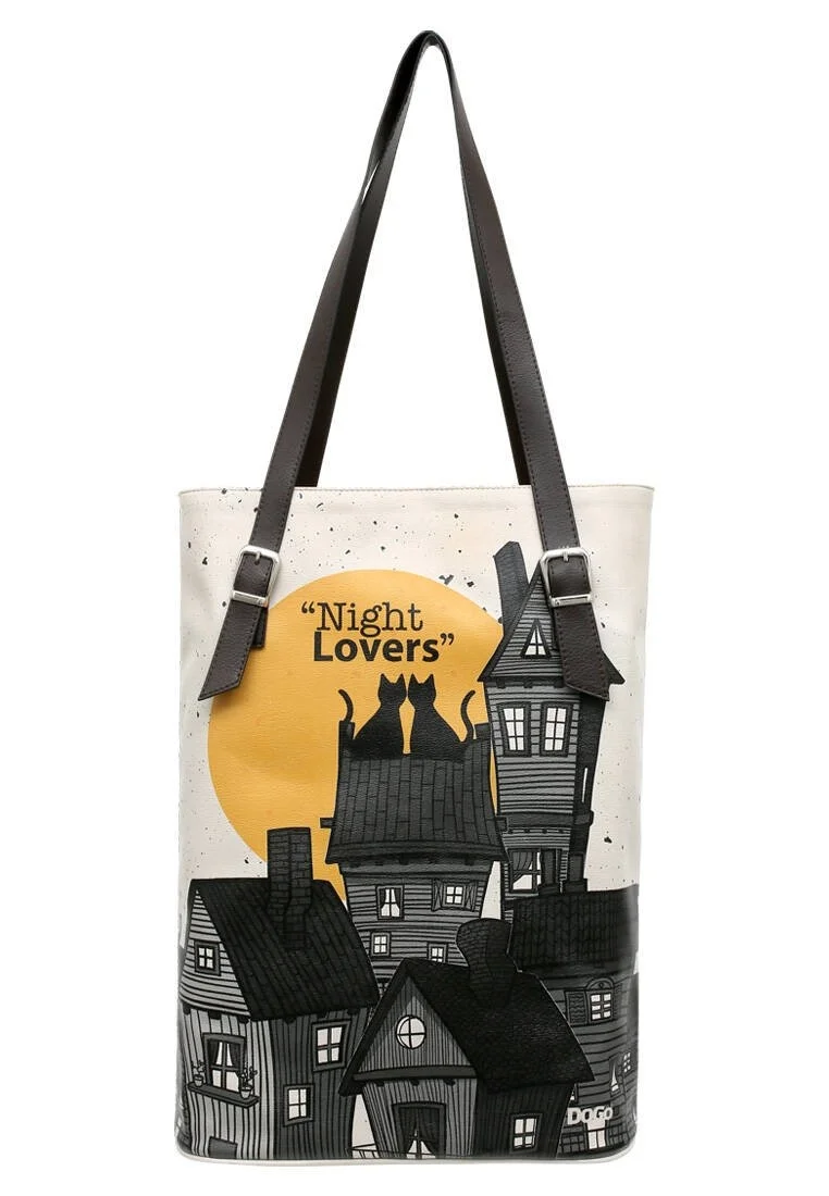 Femme Cuir Vegan Noir Sac d'épaule - Night Lovers Motif