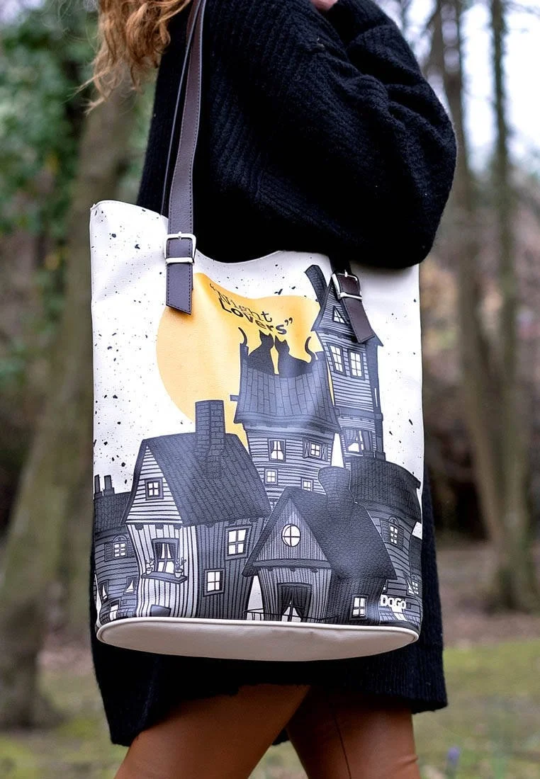 Femme Cuir Vegan Noir Sac d'épaule - Night Lovers Motif