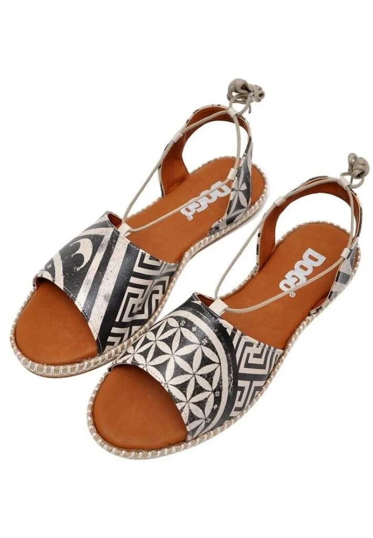 Femme Cuir Vegan Noir Sandales à Lacets - Mosaics Motif