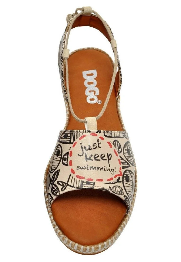 Femme Cuir Vegan Noir Sandales à Lacets - Just Keep Swimming Motif