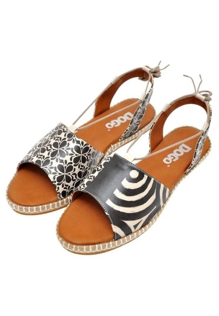 Femme Cuir Vegan Noir Sandales à Lacets - Black Motif