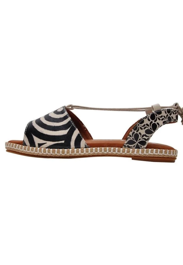 Femme Cuir Vegan Noir Sandales à Lacets - Black Motif
