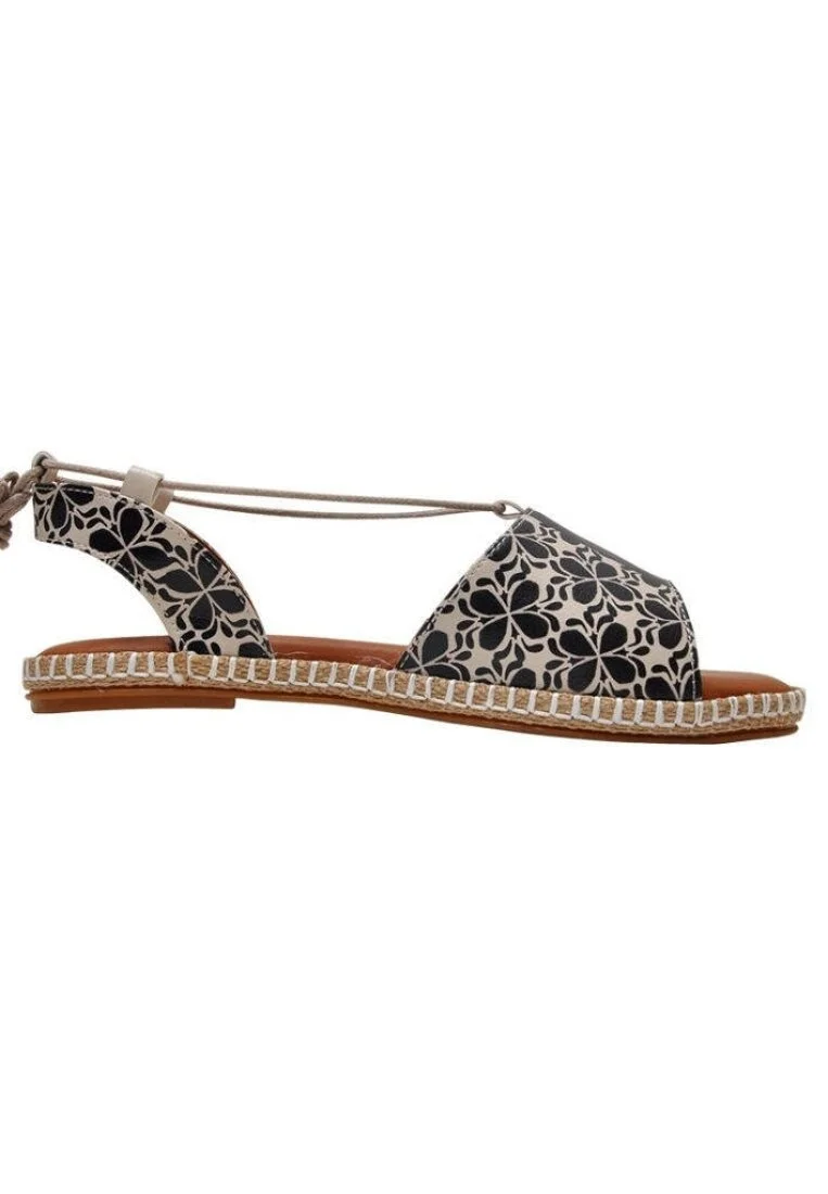 Femme Cuir Vegan Noir Sandales à Lacets - Black Motif