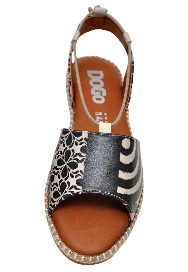 Femme Cuir Vegan Noir Sandales à Lacets - Black Motif
