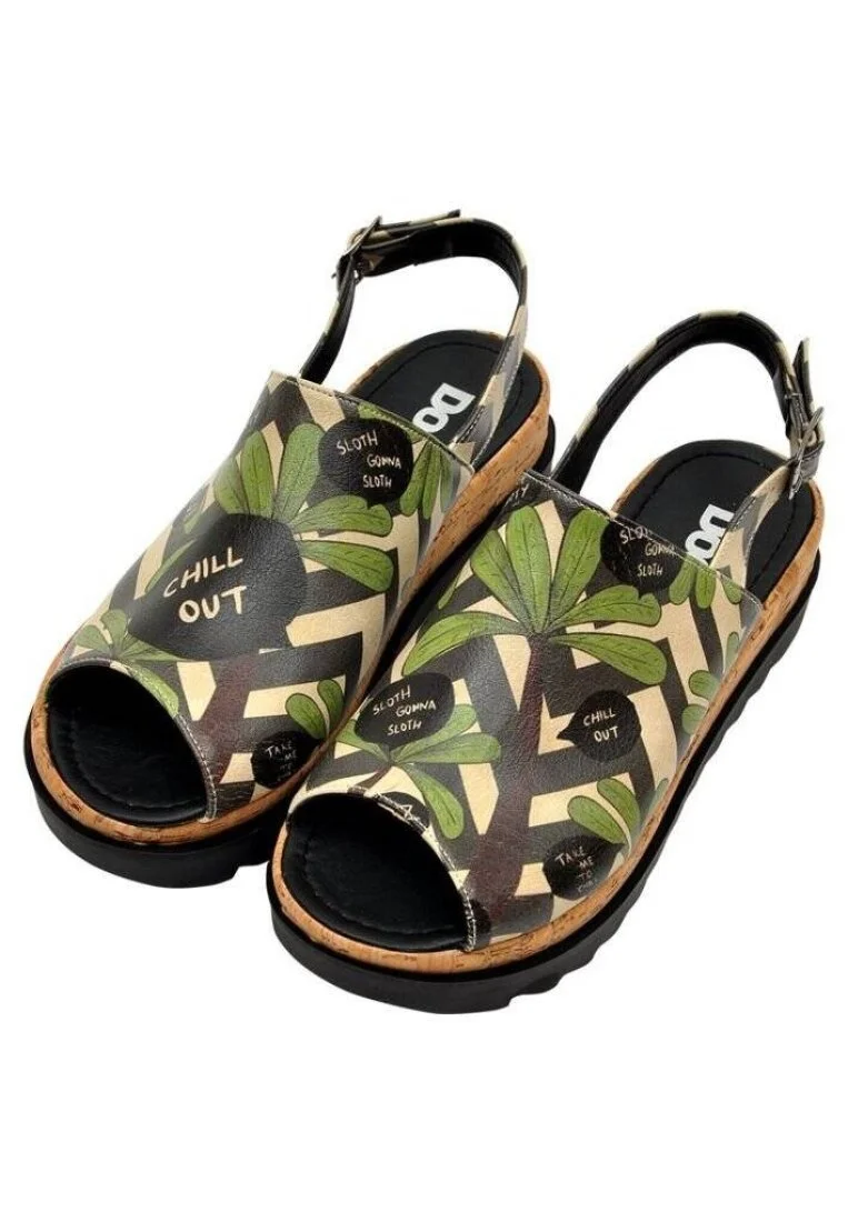 Femme Cuir Vegan Noir Sandales compensées - Chilly Motif