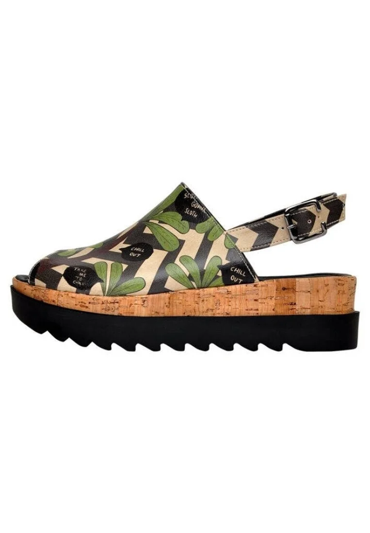 Femme Cuir Vegan Noir Sandales compensées - Chilly Motif