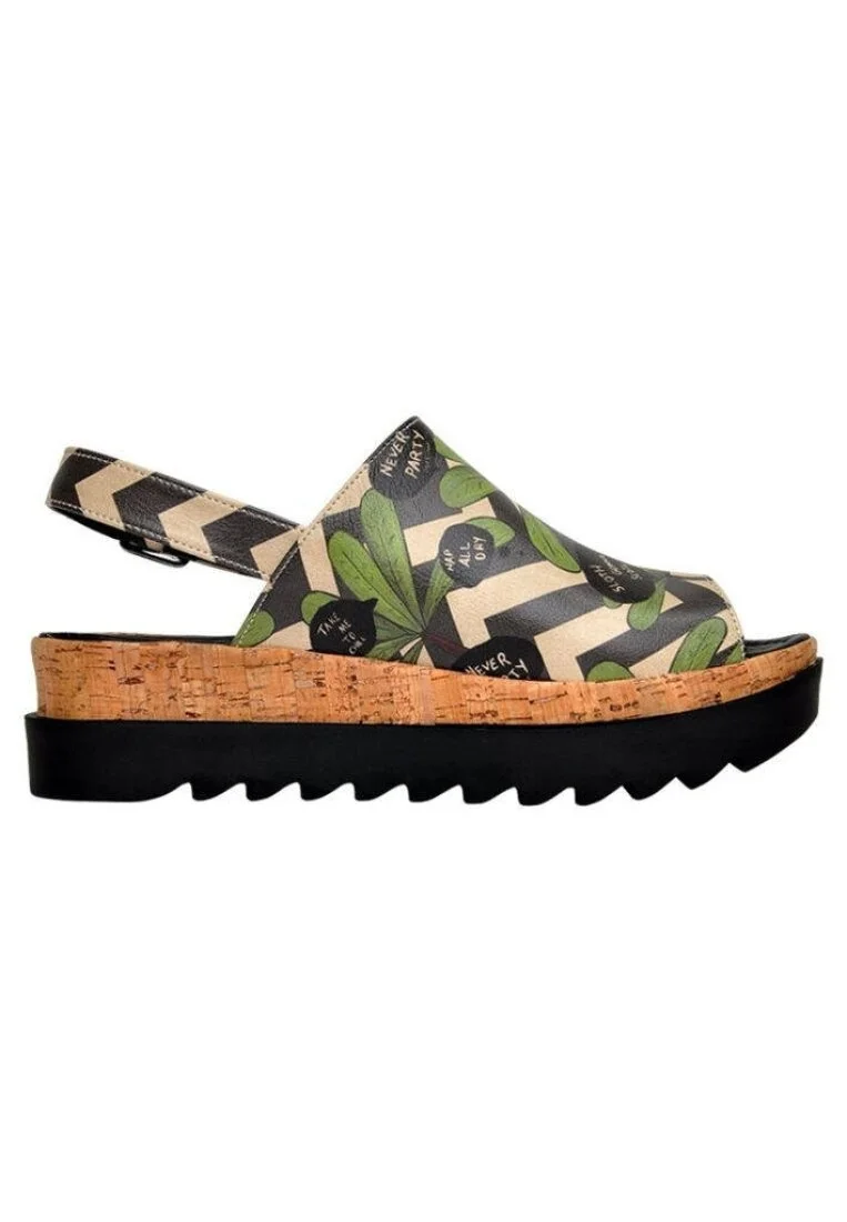 Femme Cuir Vegan Noir Sandales compensées - Chilly Motif