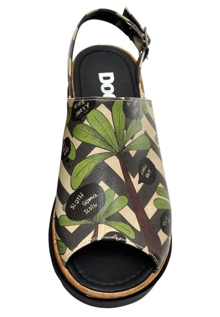 Femme Cuir Vegan Noir Sandales compensées - Chilly Motif
