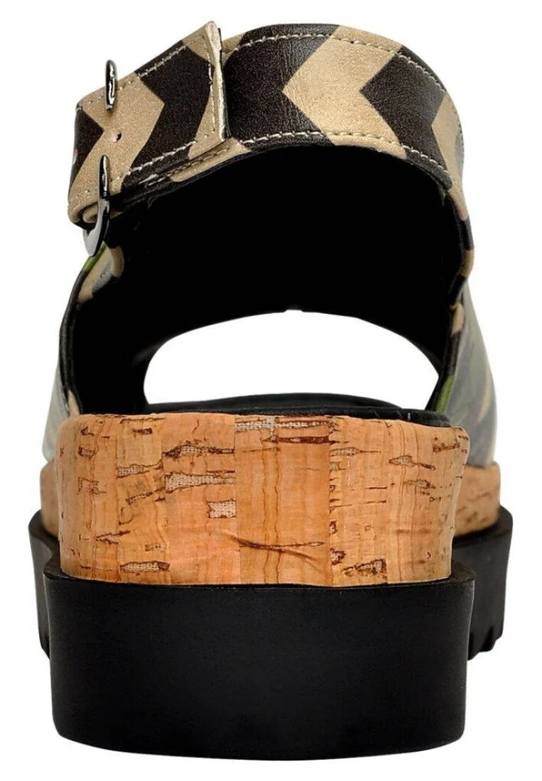 Femme Cuir Vegan Noir Sandales compensées - Chilly Motif