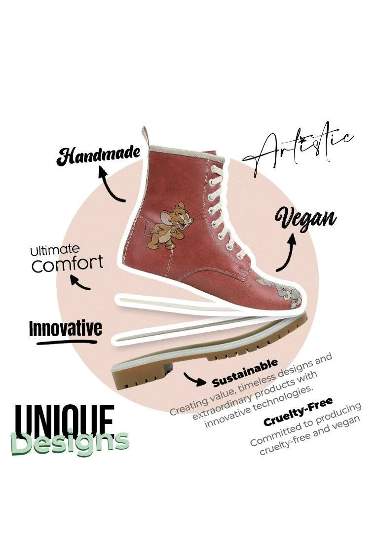 Femme Cuir Vegan Orange Bottes Longues - Warner Bros Tom et Jerry Motif