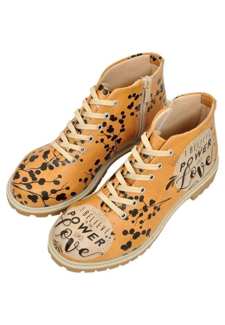 Femme Cuir Vegan Orange Bottines Zippées - I Believe in the Power of Love Motif
