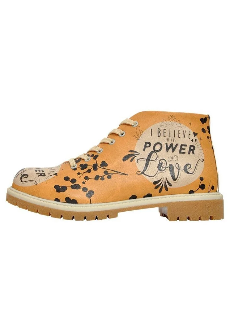 Femme Cuir Vegan Orange Bottines Zippées - I Believe in the Power of Love Motif