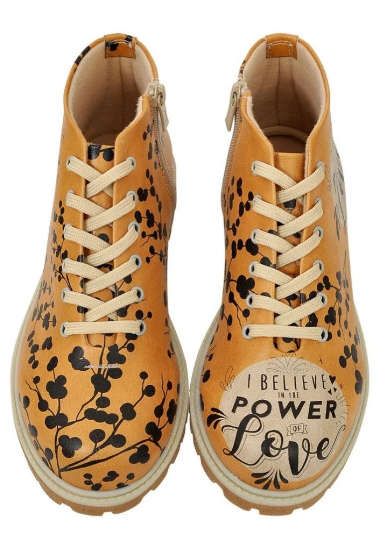Femme Cuir Vegan Orange Bottines Zippées - I Believe in the Power of Love Motif