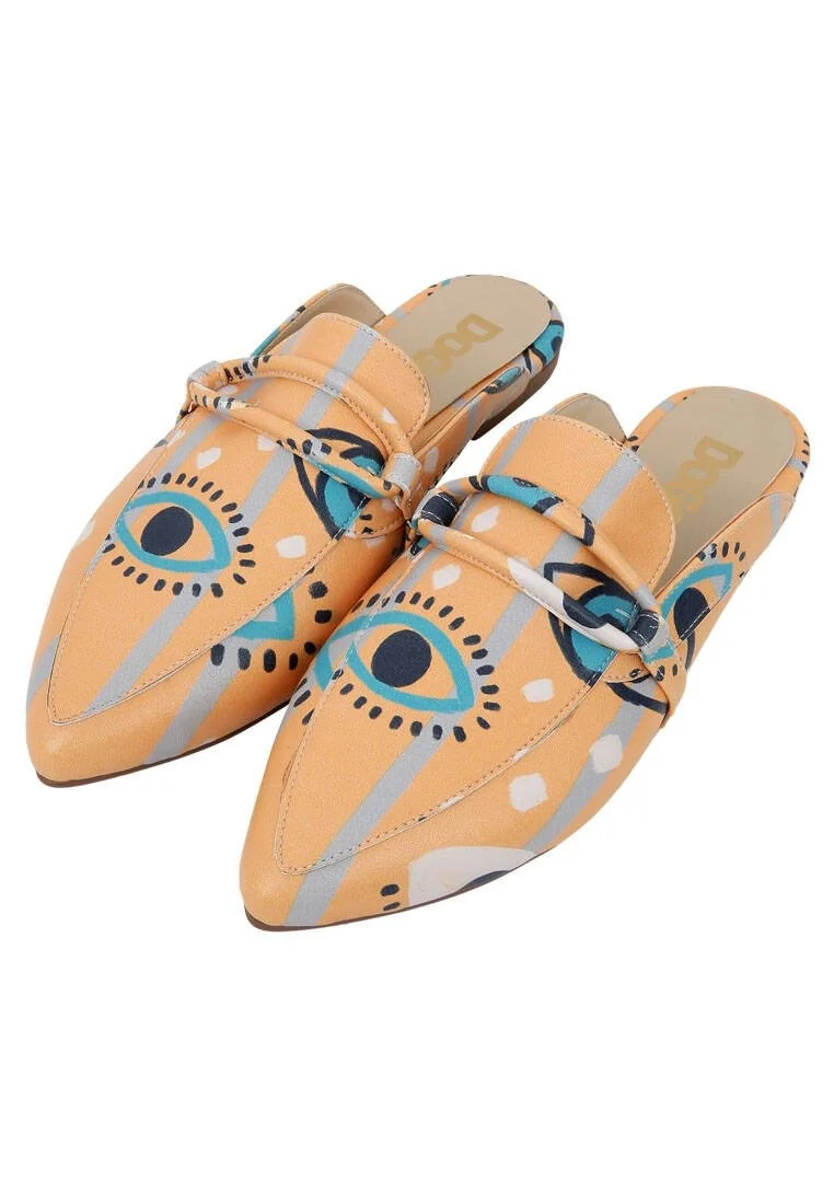 Femme Cuir Vegan Orange Chaussons - See You Motif