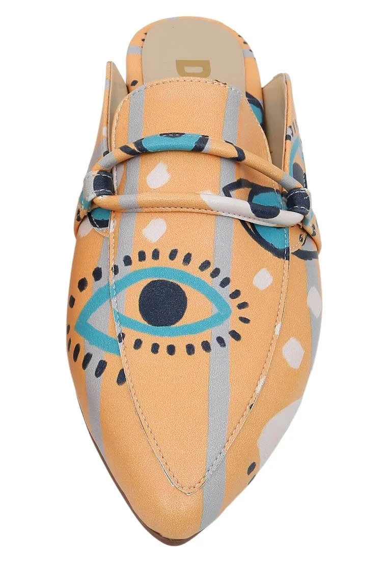 Femme Cuir Vegan Orange Chaussons - See You Motif