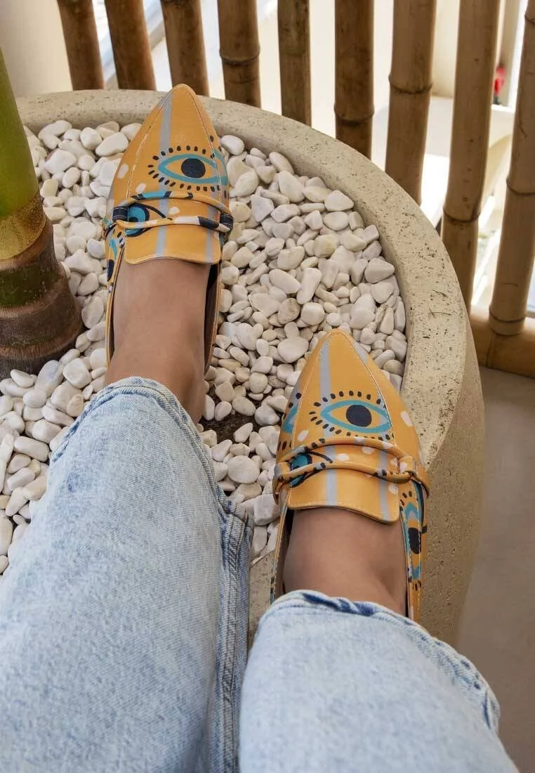Femme Cuir Vegan Orange Chaussons - See You Motif