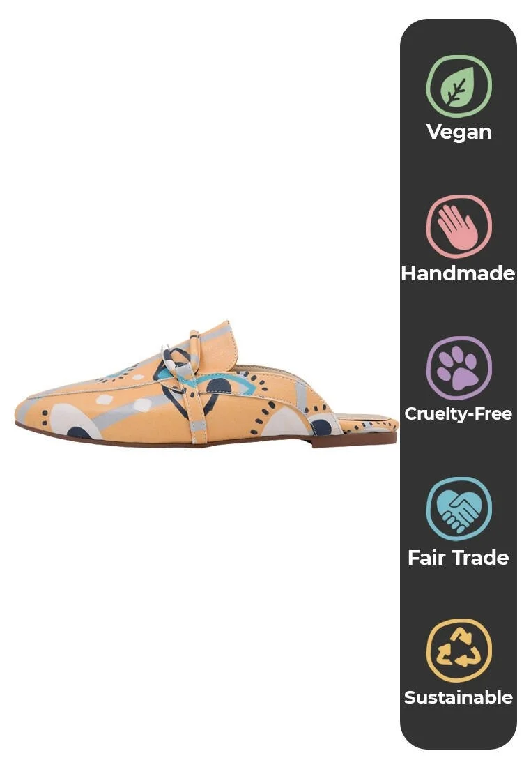 Femme Cuir Vegan Orange Chaussons - See You Motif