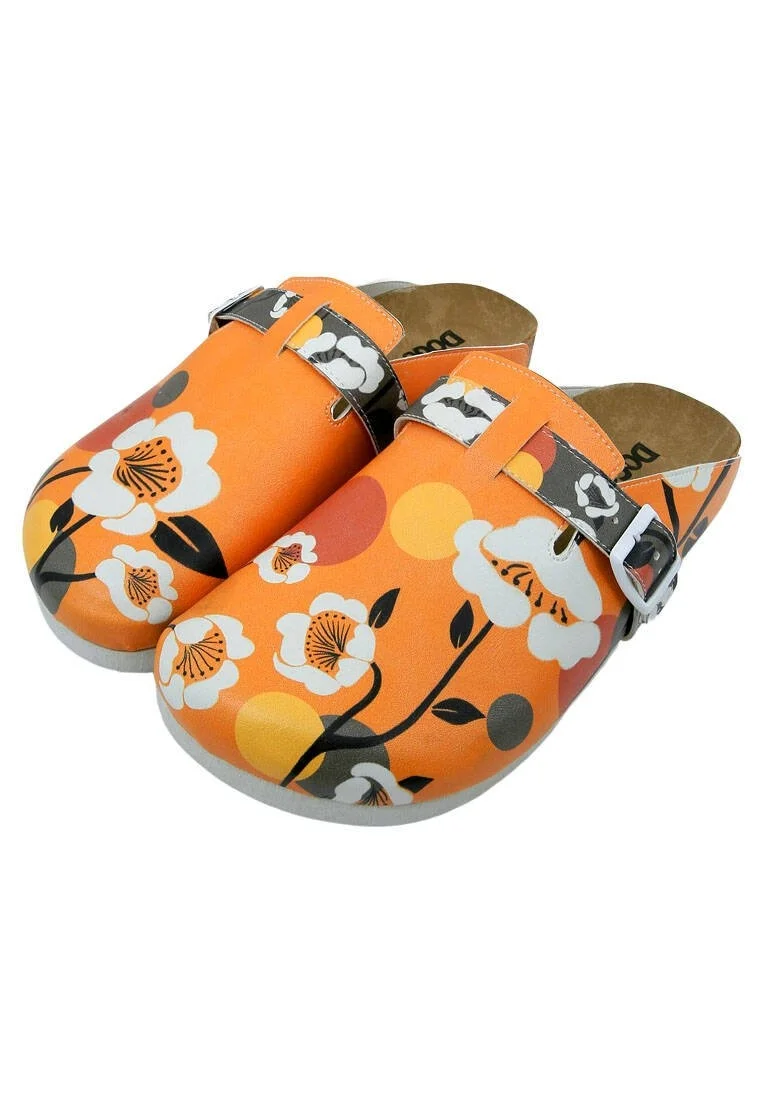 Femme Cuir Vegan Orange Chaussons - Retrograde Motif