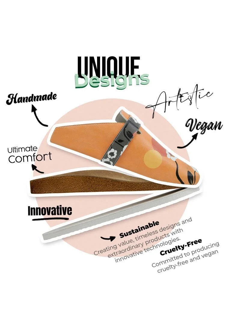 Femme Cuir Vegan Orange Chaussons - Retrograde Motif