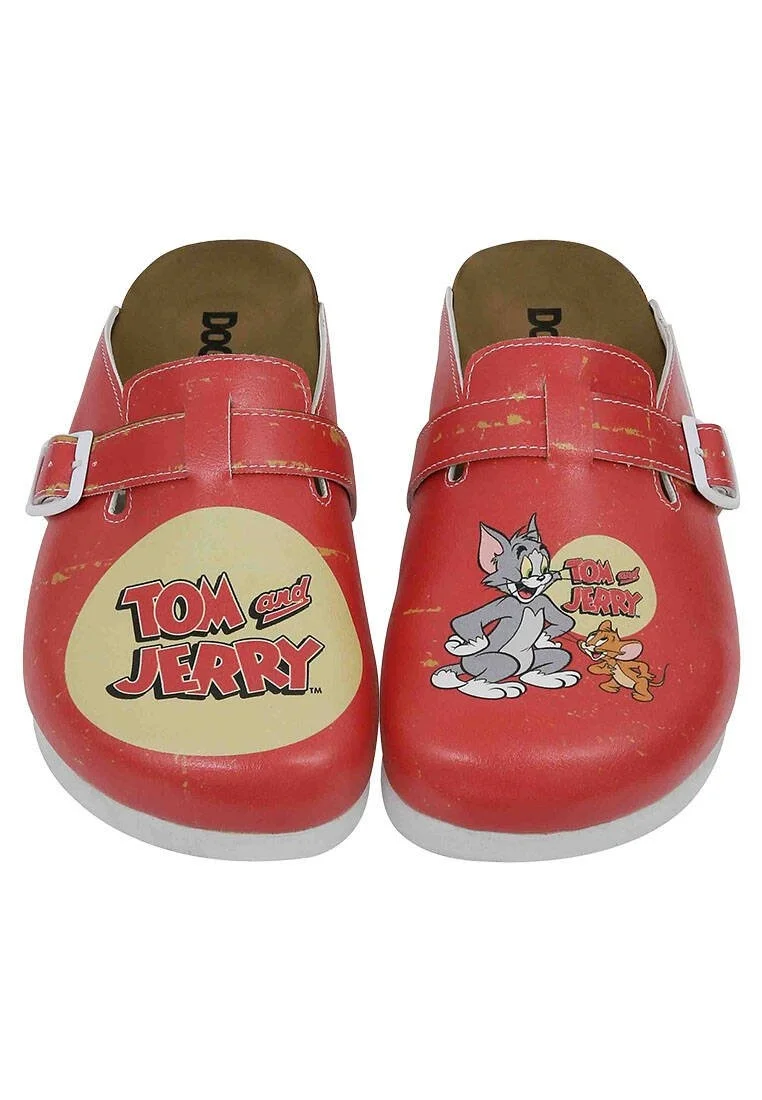 Femme Cuir Vegan Orange Chaussons - Warner Bros Tom et Jerry Motif