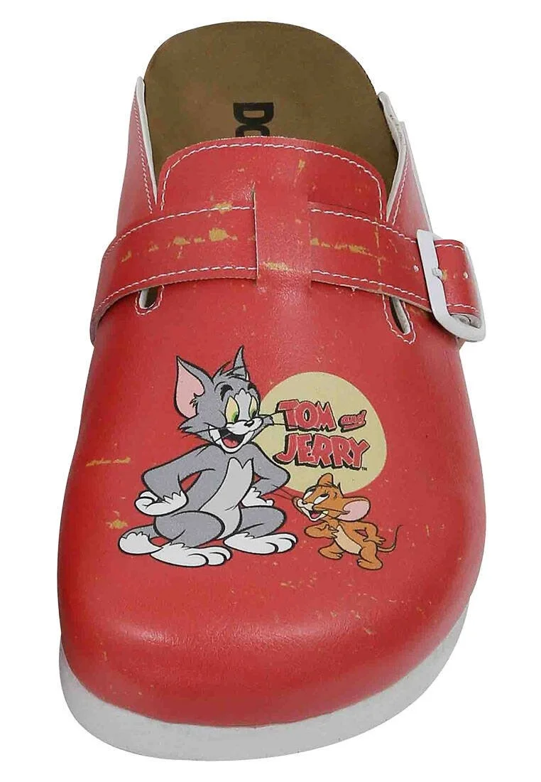 Femme Cuir Vegan Orange Chaussons - Warner Bros Tom et Jerry Motif