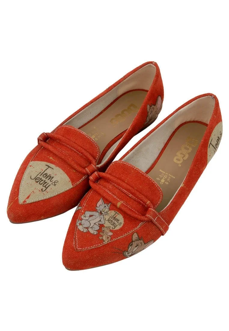 Femme Cuir Vegan Orange Chaussures Plates - Warner Bros Tom & Jerry Motif