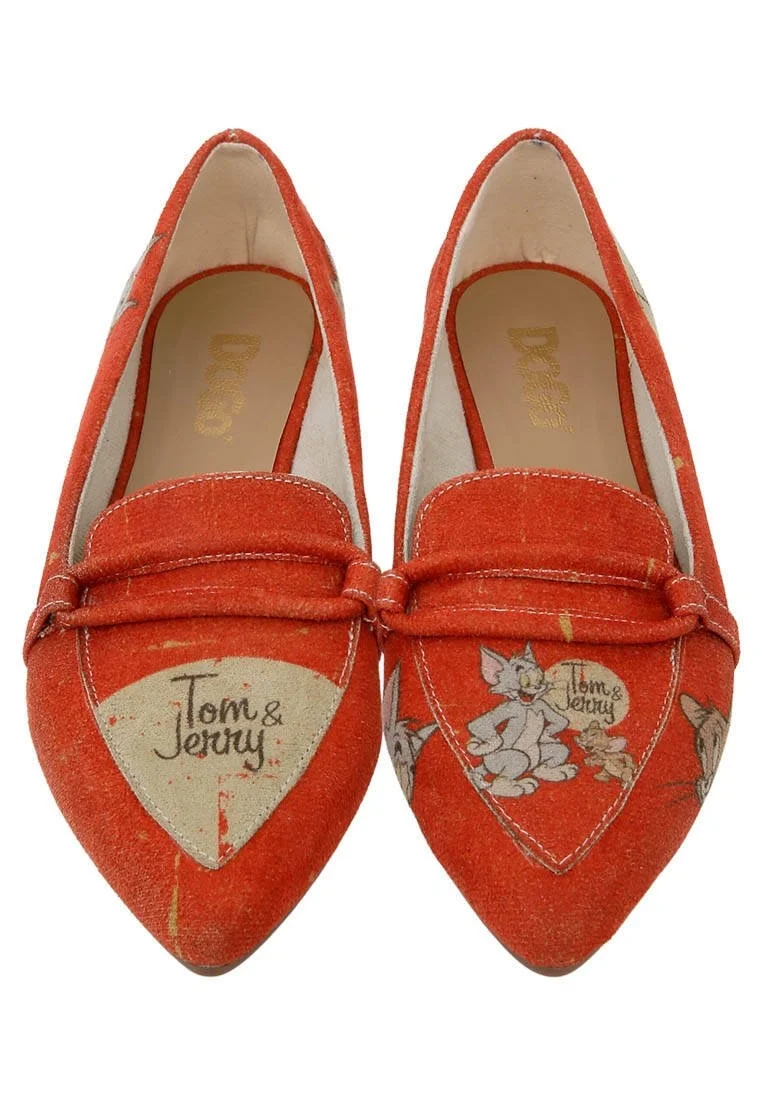 Femme Cuir Vegan Orange Chaussures Plates - Warner Bros Tom & Jerry Motif