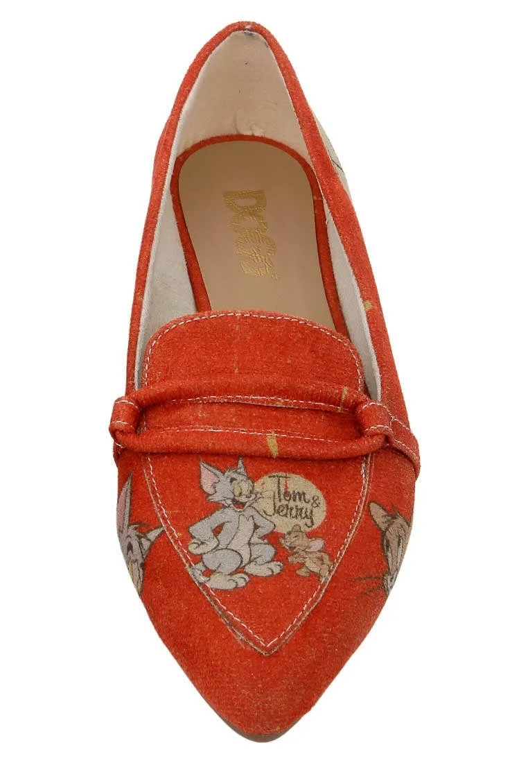 Femme Cuir Vegan Orange Chaussures Plates - Warner Bros Tom & Jerry Motif