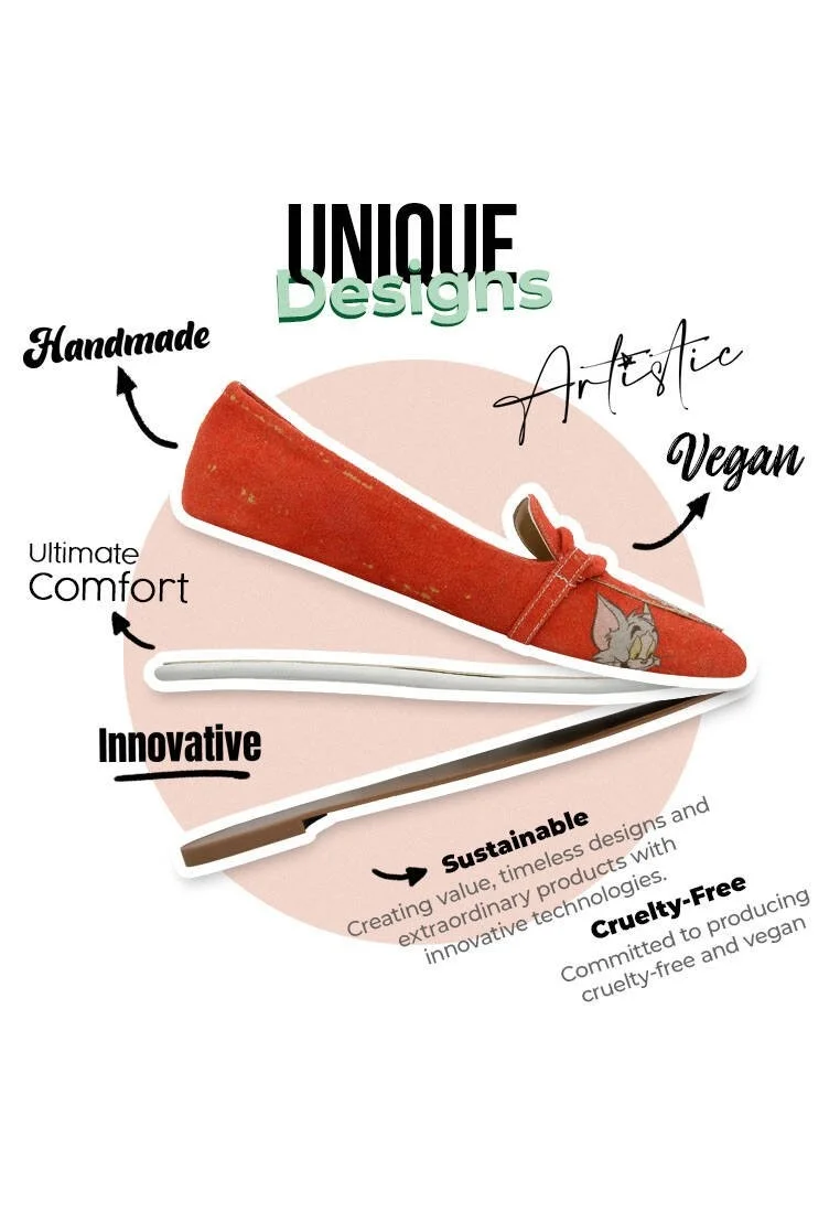 Femme Cuir Vegan Orange Chaussures Plates - Warner Bros Tom & Jerry Motif