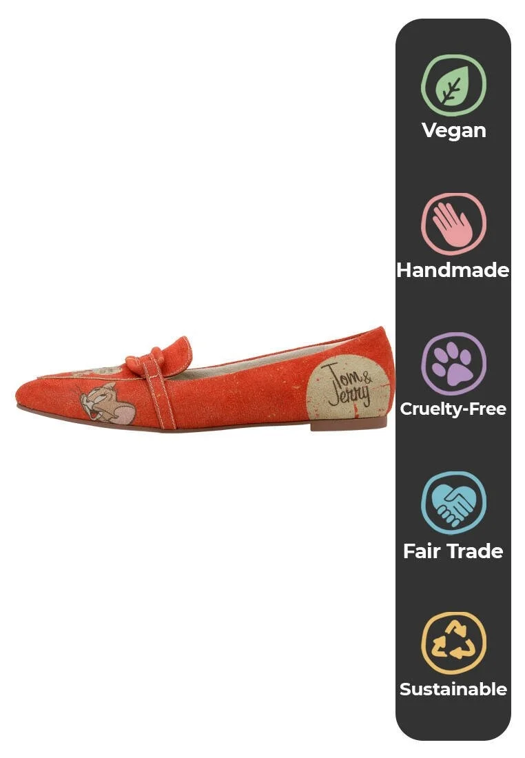 Femme Cuir Vegan Orange Chaussures Plates - Warner Bros Tom & Jerry Motif