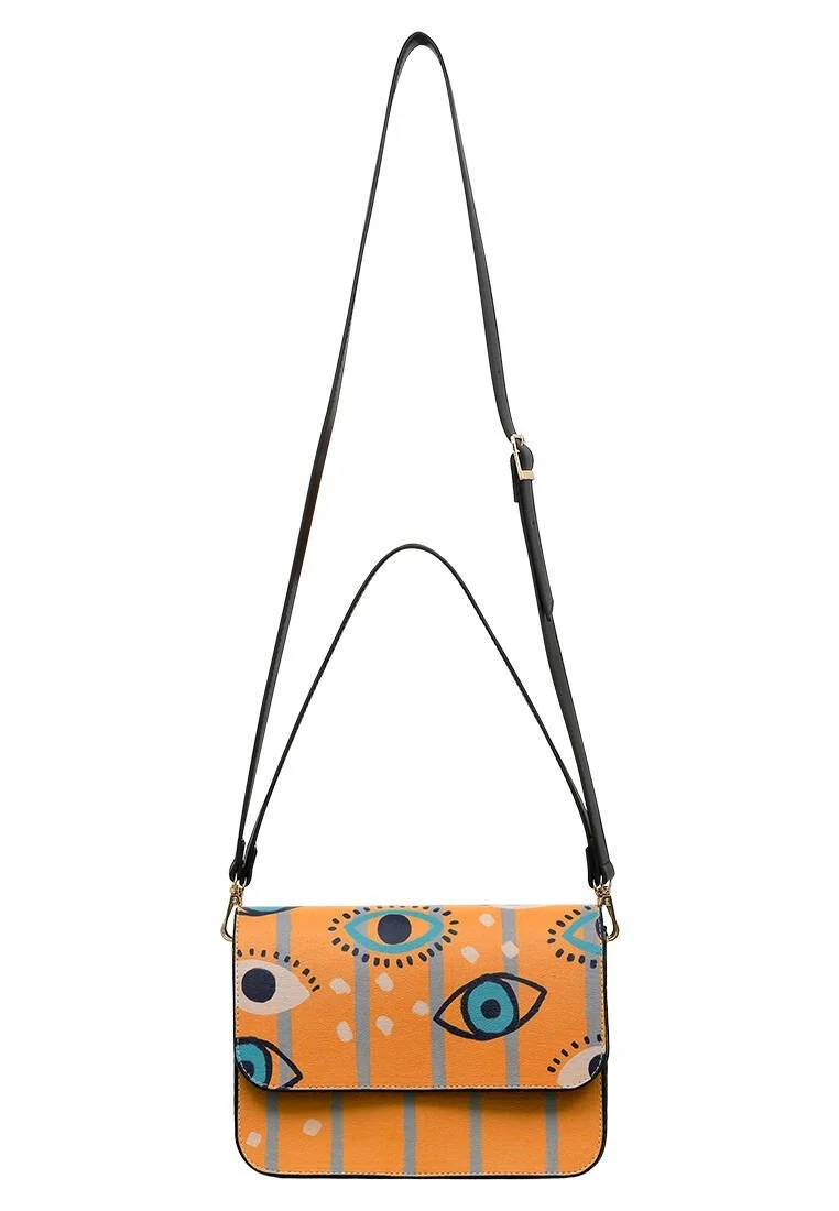 Femme Cuir Vegan Orange Sac à Main - See You Motif