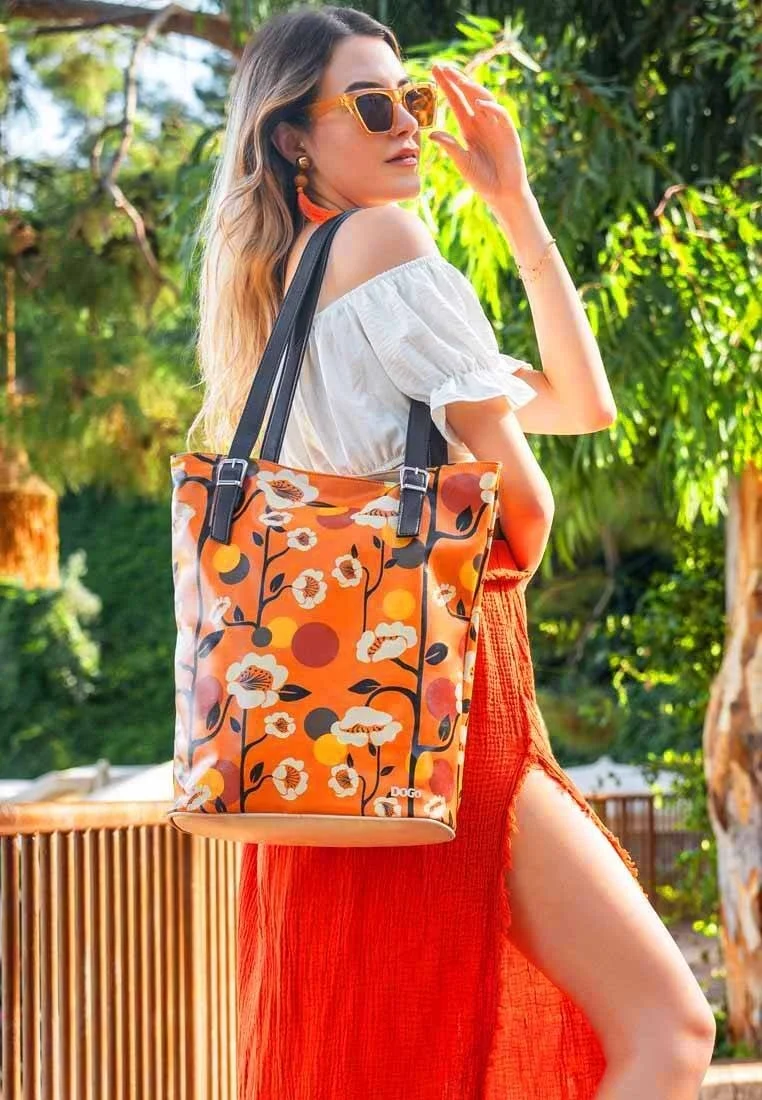 Femme Cuir Vegan Orange Sac d'épaule - Retrograde Motif
